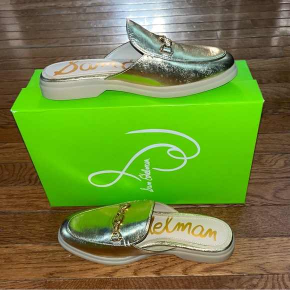 Sam Edelman Kira Bit Mules Amber Gold Leather Women’s 5.5 Gold tone Hardware - Picture 4 of 14